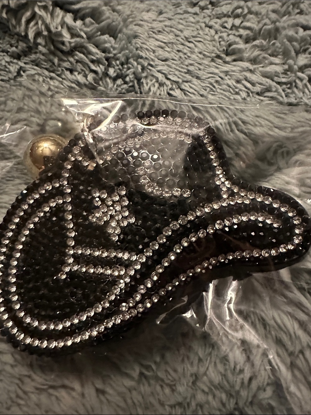 Crystal-Embellished Black Cowboy Hat Keychain